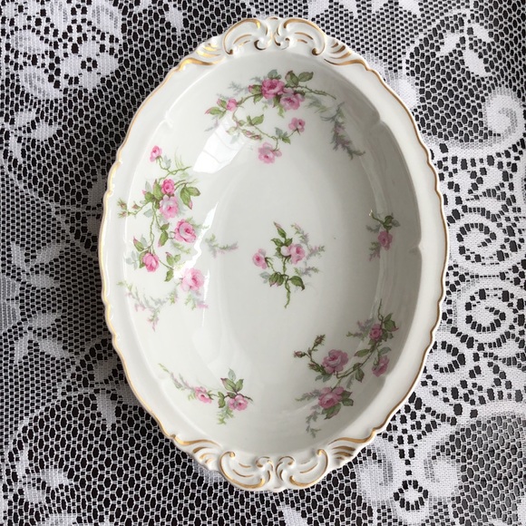 Haviland Limoges France Fine Porcelain Sylvia Pink Roses Oval Vegetable Bowl 10” - Picture 2 of 9